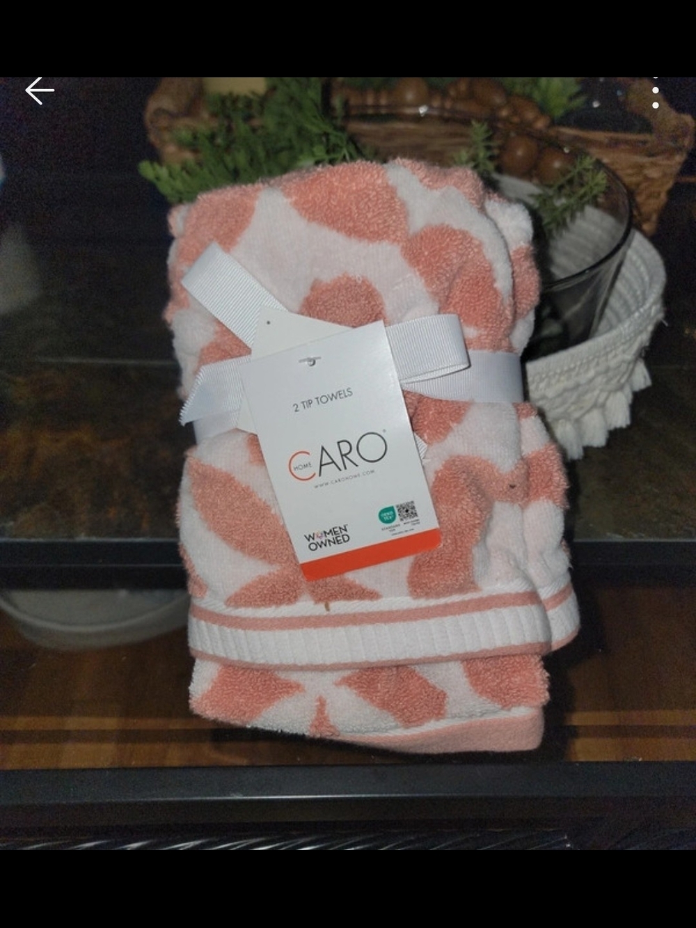 Caro 2-Piece Pink & White Printed Tip Towels With Flower Design